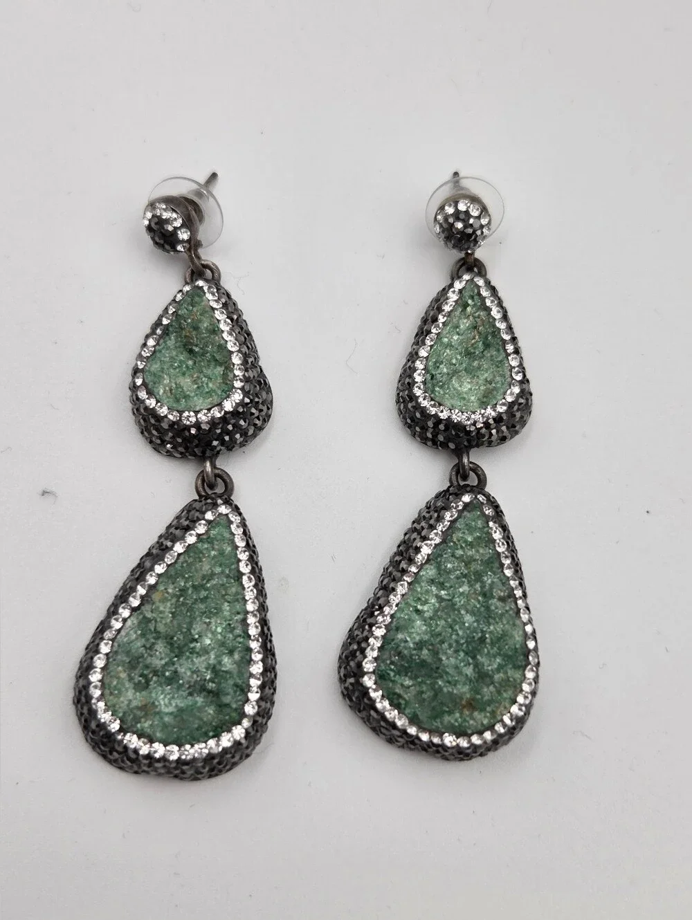 NEW 925 sterling silver dangles featuring natural green druzy stones